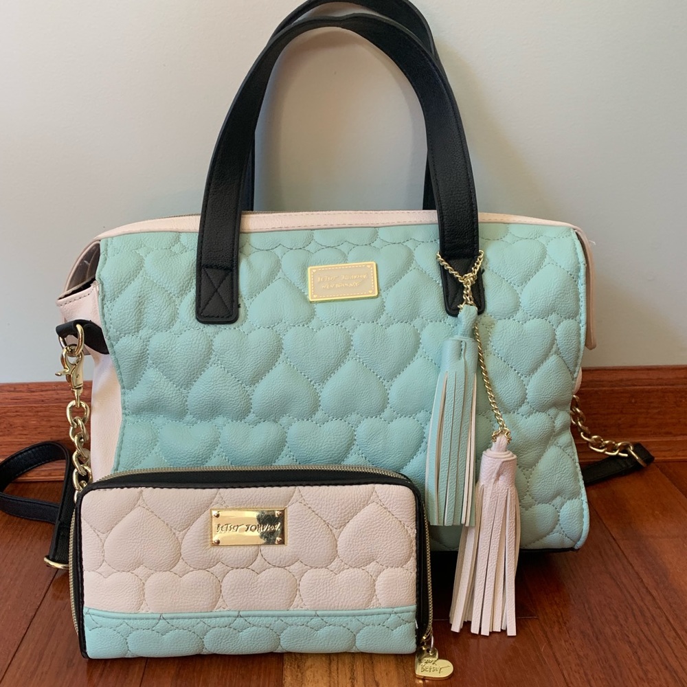 Betsy Johnson Teal & White Purse and Wallet